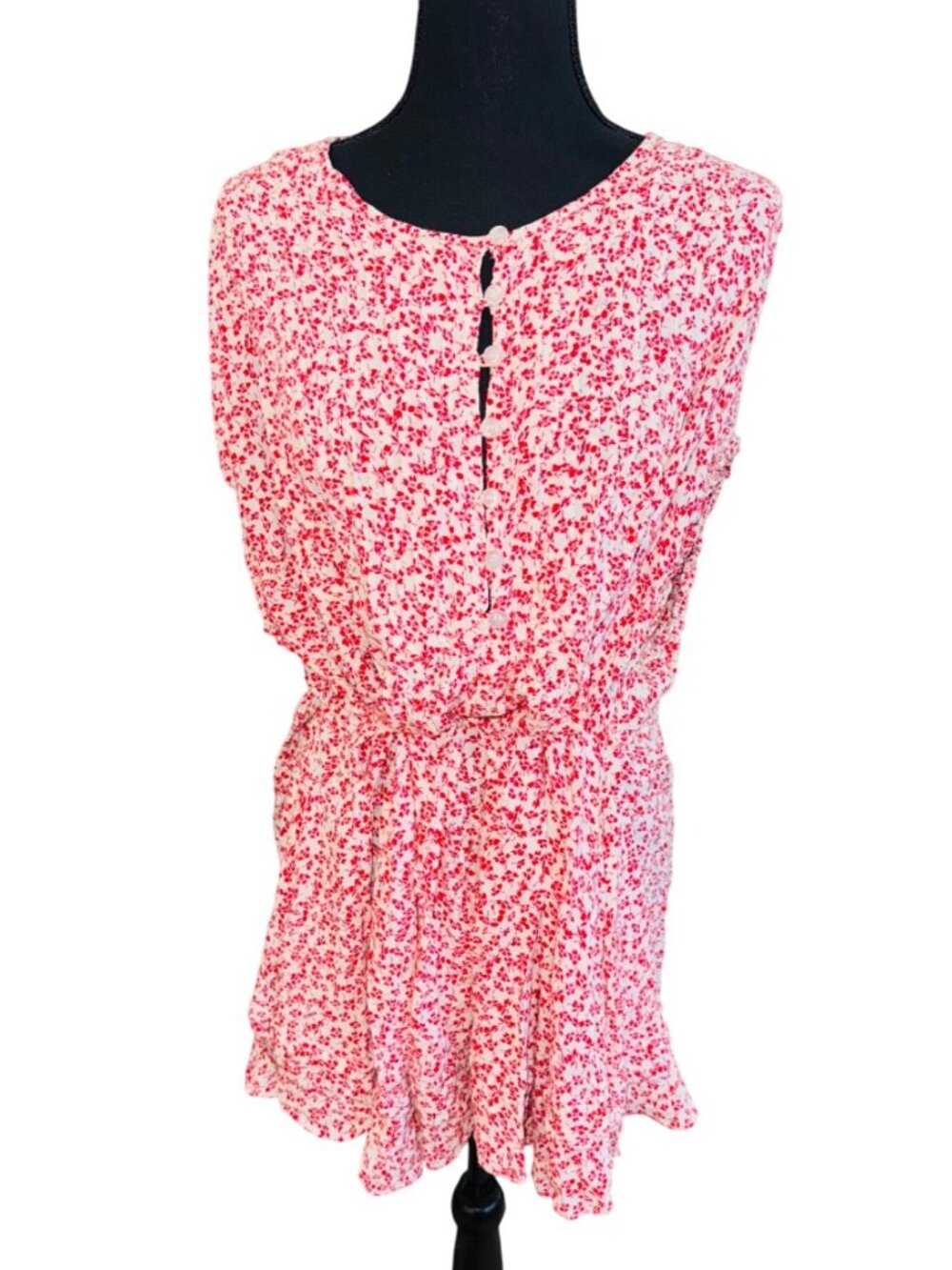 Free People One Fine Day Floral Mini Dress Red White Oversized Cottage Women S